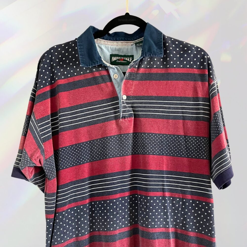 Vintage American Eagle Outfitters Shirt | Oversized 90’s AE Chunky Striped Polo